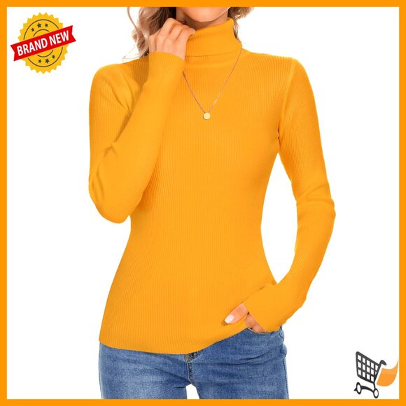 Ribbed Turtleneck Pullover Sweater Slim Fit Knit Top Chic Casual Elegant